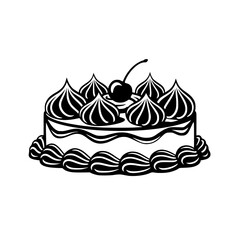 Elegant Black and White Cake Vector Illustration with Cherry