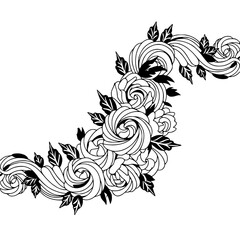 Elegant Floral Corner Design in Black and White, Graphic Element