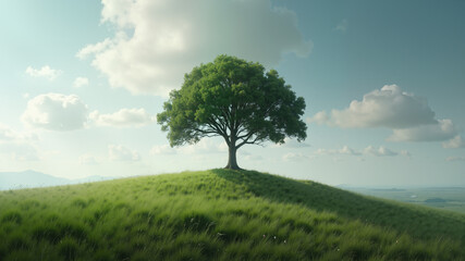 Fototapeta premium Lone tree standing on a windswept hilltop