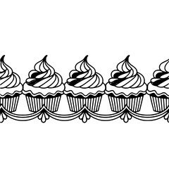 Elegant Cupcake Border: Black & White Design, Pattern, Baking