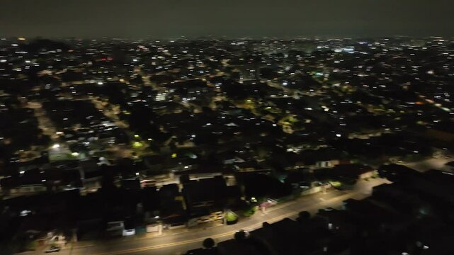 Itaquera neighborhood in S&atilde;o Paulo at night. Aerial view.