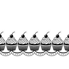 Line of Black and White Cupcakes with Cherry Toppings