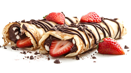 Two chocolate-covered strawberry pastries with chocolate drizzle