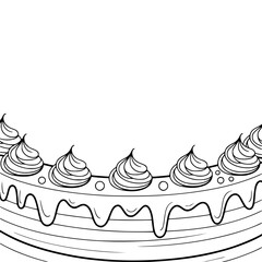 Black and White Cake Illustration with Whipped Cream, Minimalist Design