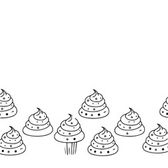 Whimsical Cupcake Border: Black & White Line Art, Sweet Design Element