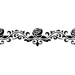 Elegant Floral Border, Black Roses on White, Vector Illustration