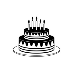 Black and White Birthday Cake Icon with Candles