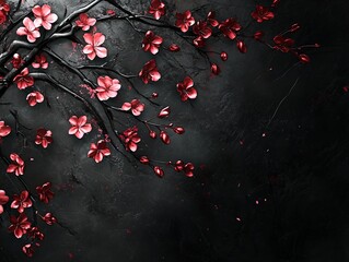 Stylized Red Blossoms on Dark Grey Background