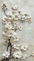 White Blossom Branch on Textured Background