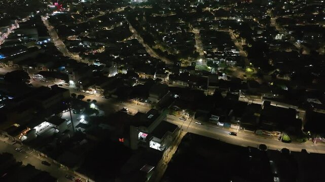 Itaquera neighborhood in S&atilde;o Paulo at night. Aerial view.