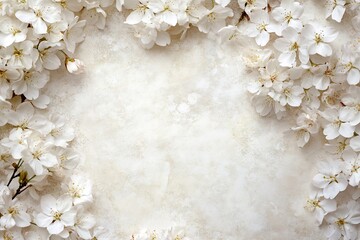 White Blossoms Bordering Off-White Textured Background