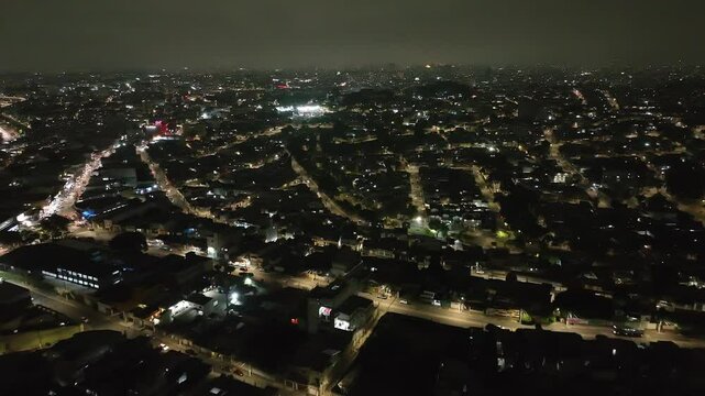 Itaquera neighborhood in S&atilde;o Paulo at night. Aerial view.