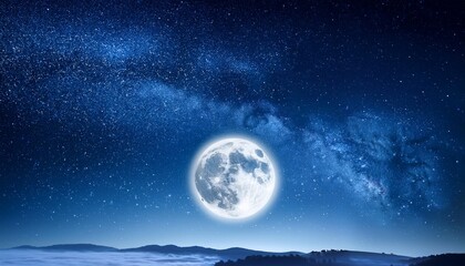 Fototapeta premium Night sky background with moon and stars Full moon background