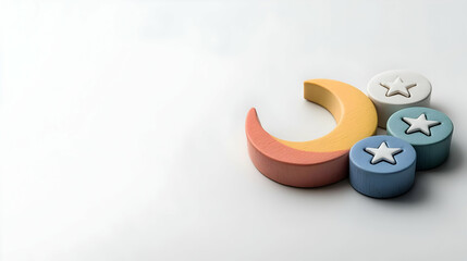 Colorful Moon And Star Design On White Background