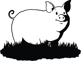 Charming Pig Silhouette: Playful Minimalist Black & White Illustration