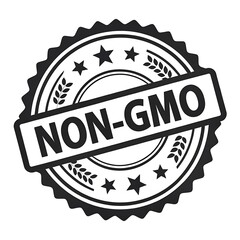 Black and white non gmo stamp with stars and wheat graphic on a white background vector image design