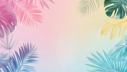 Pastel tropical leaves frame on gradient background (1)