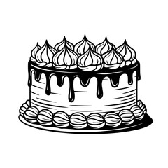 Black and White Dessert Cake Illustration: Retro Style, Celebration Theme
