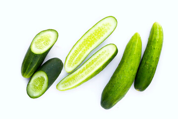 Fresh cucumbers on white background.