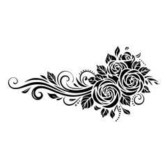 Elegant Black Rose Floral Vector Design, Decorative Corner Element