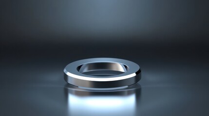 Chrome Ring Isolated on Dark Surface with Gentle Lighting and Reflection