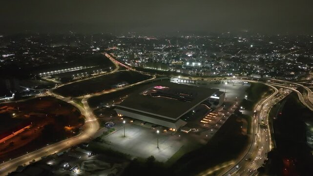 Itaquera neighborhood in S&atilde;o Paulo at night. Aerial view.
