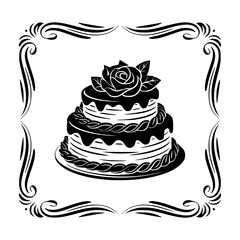 Elegant Vector Cake Illustration with Ornamental Border