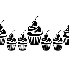 Black & White Cupcake Border - Minimalist Dessert Design