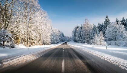 winter driving - snowy country road