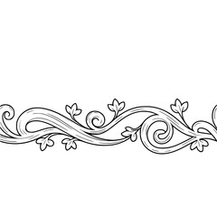 Elegant Floral Vine Border, Black and White Vector, Decorative Design
