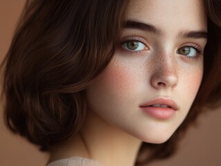 Beautiful young woman with freckles