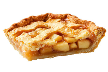 Deliciously Baked Apple Pie Slice with Golden Crust and Juicy Filling on a Transparent Background