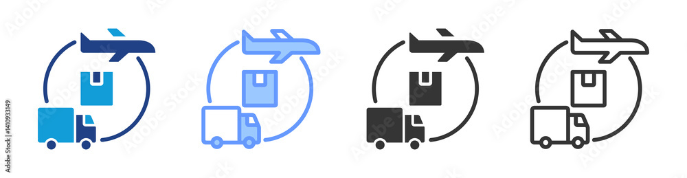 Poster freight forwarder icon set multiple style collection