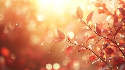 Fototapeta premium Vintage tone, red foliage, sunlight blur.