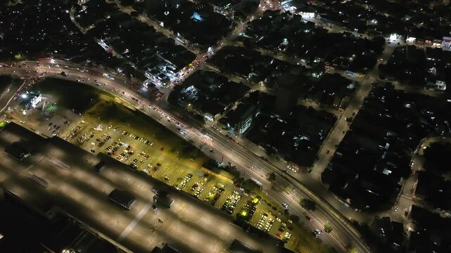 Itaquera neighborhood in S&atilde;o Paulo at night. Aerial view.