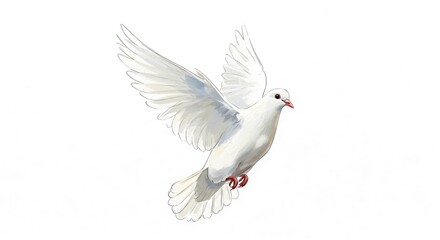 Obraz premium Hand drawn watercolor illustration of a white dove flying right side up on white background
