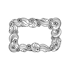 Whimsical Floral Frame Illustration, Decorative Border in Black and White