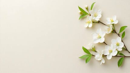 Fototapeta premium Delicate White Blossoms On Beige Background