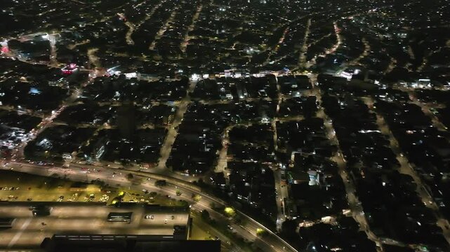 Itaquera neighborhood in S&atilde;o Paulo at night. Aerial view.