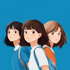 Three young girls with backpacks