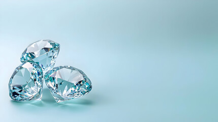 Three Facetted Diamonds On Light Blue Background