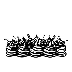 Black and White Cake Illustration, Cherry Topping, Minimalist Dessert Design