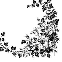 Elegant Floral Corner Design in Black and White