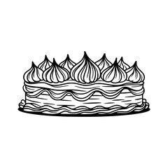 Illustrated Birthday Cake Line Art, Minimalist Black and White Design
