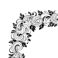 Elegant Floral Corner Design in Black and White, Vector Illustration