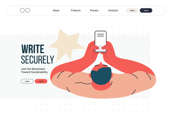 Writing people, modern flat vector concept illustration- sitting man thoughtfully writing on laptop, bubble near head, top view. Metaphor for reflection, insight, contemplation, creative expression