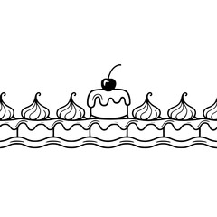 Monochrome Cake Border with Cherry, Whipped Cream, & Sweet Glaze