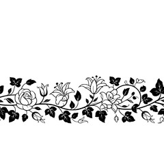 Elegant Black Floral Border on White, Minimalist Design