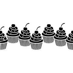 Minimalist Cupcake Border with Cherries: Black & White Sweet Treat