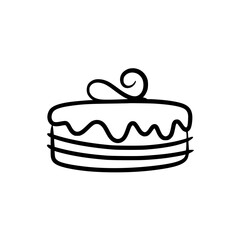 Hand-Drawn Cake Icon, Black Lines on White, Dessert Concept